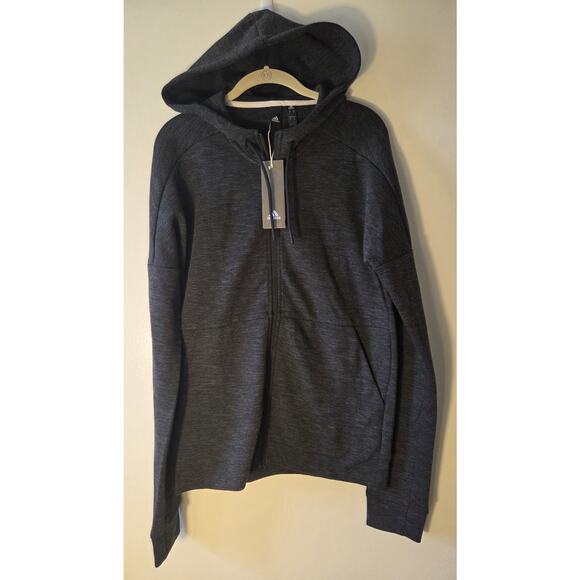Adidas ID Stadium FZ Mens S Full Zip Hooded Jacket Gray Space Dye NWT #1432452 - Picture 1 of 10